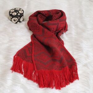 Alpaca Wool Blend Red Patterned Scarf‎